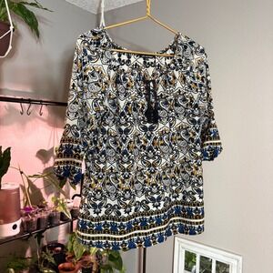 Unique Spectrum Paisley Print Tunic Top Blouse 3/4 Sleeve Boho S
